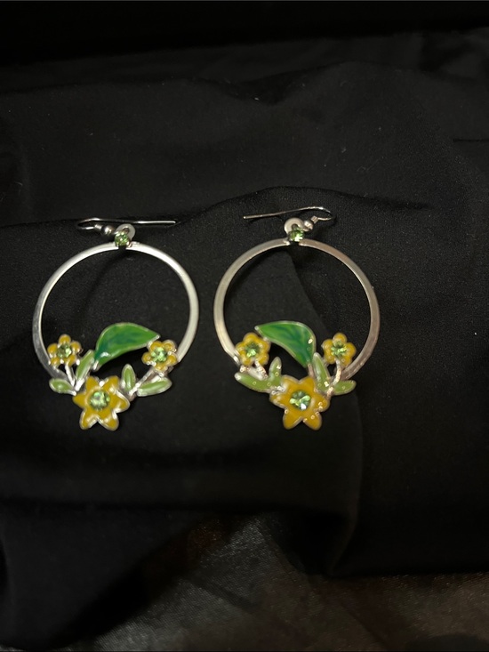 Jewelry - Charming Floral Hoop Earrings with Yellow and Green Accents